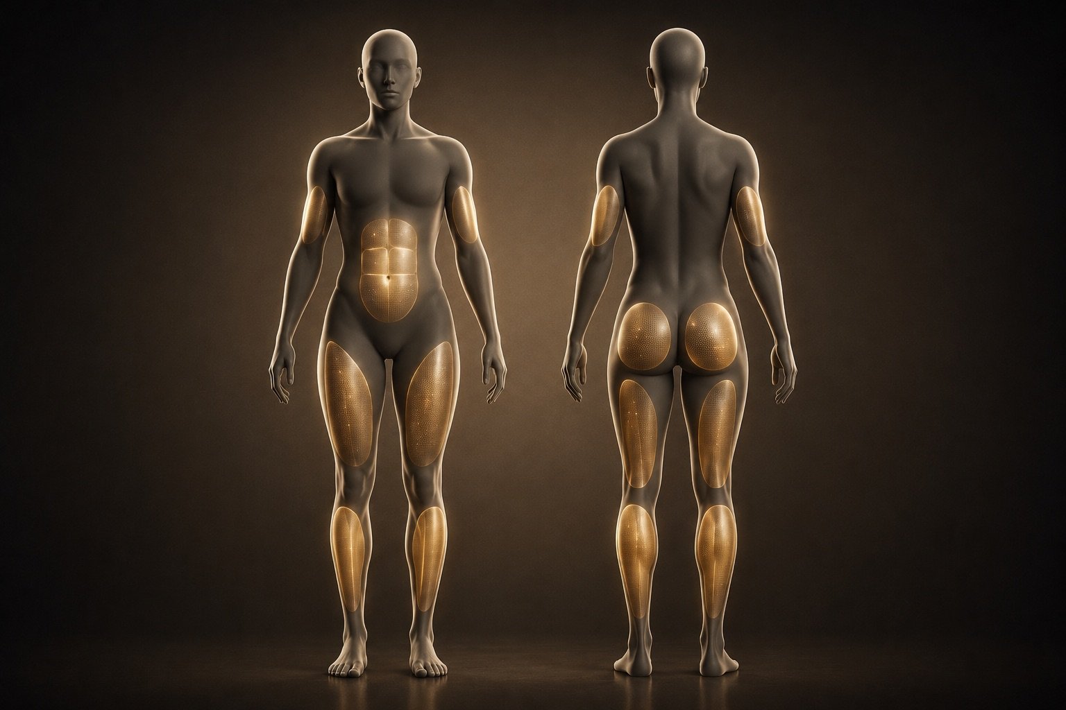 Emsculpt Neo treatment zones — abdomen, buttocks, arms, thighs and calves