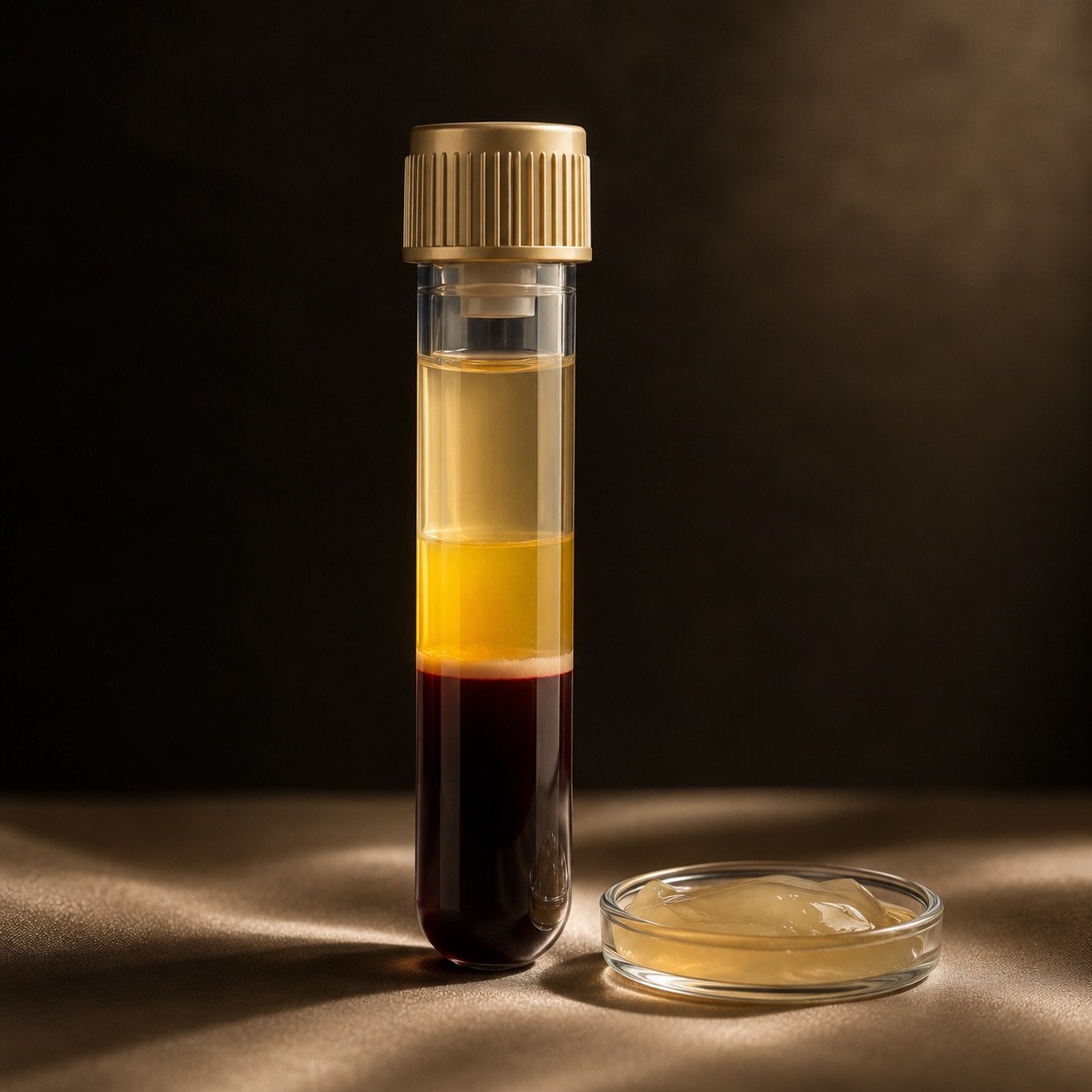 Vial of platelet-rich fibrin and albumin gel prepared in-office for biofiller
