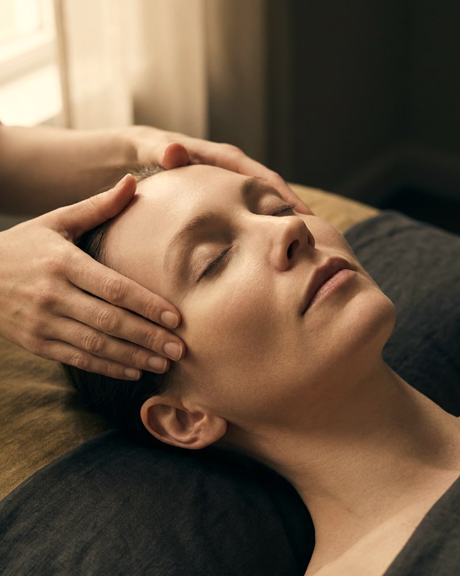 Hands-on work across the forehead and brow during the Classic Facial at DK Aesthetics Highland Park IL