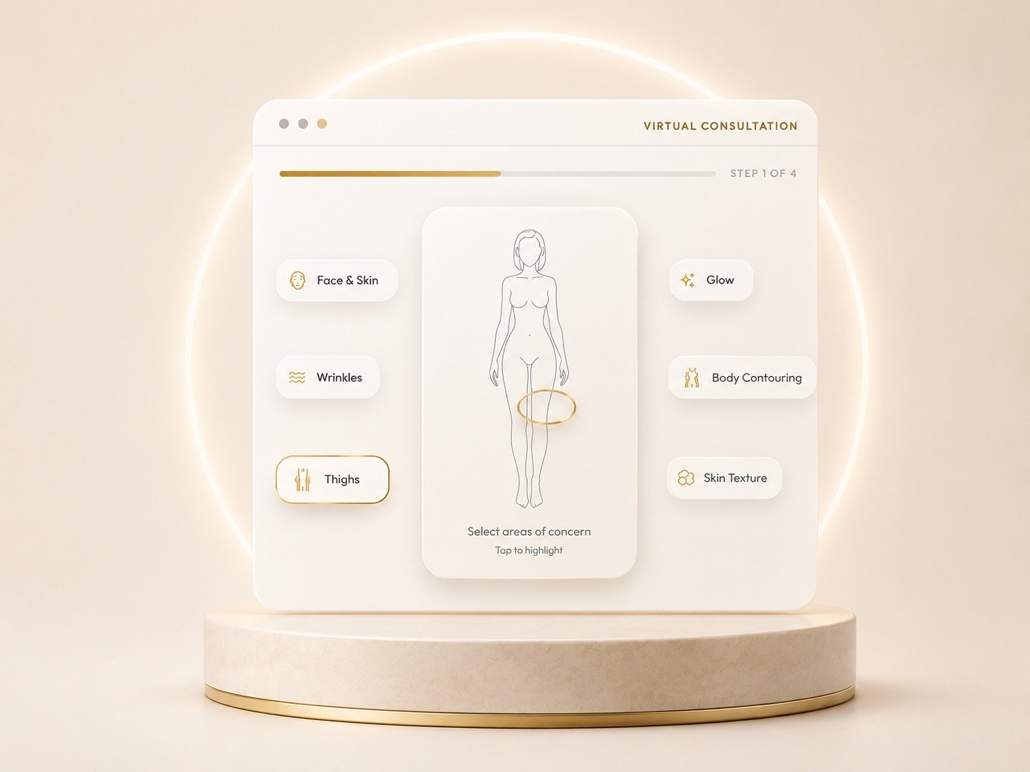 DK Aesthetics Virtual Consultation tool — interactive body diagram to find your treatment in Highland Park, IL